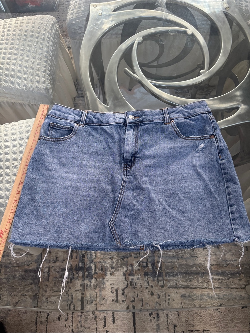 wild fable Light Blue Denim Mini Skirt with Raw Hem